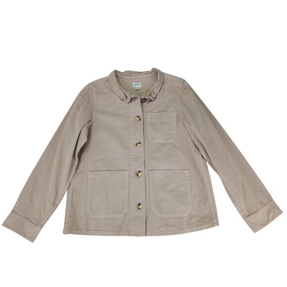 J.Crew Ruffled Chino Chore Jacket AW103 Button Front Utility‎ Women's Size Small - Picture 1 of 9